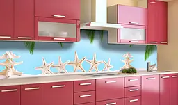 Вініловий кухонний фартух Happy Pocket Морські Зірки наклейка для кухні ПВХ пальми пісок Море Блакитний Z181616 - мініатюра 2