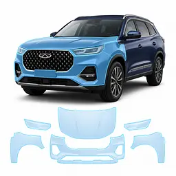 Антигравійна захисна бронеплівка за лекалами для Chery Tiggo 8 Pro I facelift 2023- передня частина авто (капот бампер крила))