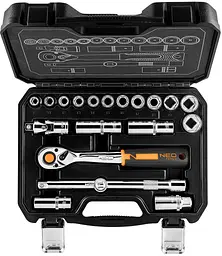 Neo Tools Набір інструментів, Набір торцевих головок, 20шт, 1/2", тріскачка 90 зубців, CrV, кейс - мініатюра 2