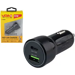 Автомобільний зарядний пристрій Voin 51W, 1USB QC3.0 18W + 1PD 33W 12/24V (C-51210Q) - мініатюра 4