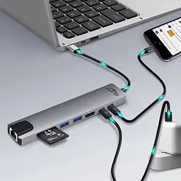 Док-станція USB3.1 Type-C -->HDMI/2xUSB-A/2xUSB-C/RJ45/SD/TF/PD 100W 8 in 1 Media-Tech - мініатюра 6