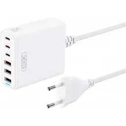 Мережевий зарядний пристрій XO L133, 6 портів, 3 USB і 3 Type-C, потужність 75 Вт, білий