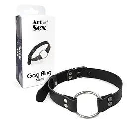 Кляп Металеве кільце з натуральної шкіри Art of Sex - Gag Ring Metal, колір Чорний - мініатюра 3