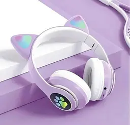 Повнорозмірні навушники бездротові No Brand Cat Headset M23 Bluetooth з RGB підсвічуванням та котячими вушками Purple - мініатюра 5