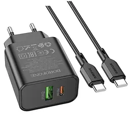 МЗП Borofone BA88A Navy PD20W+QC3.0 (1USB-A/1C) + кабель Type-C to Type-C Black
