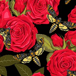 Набір для розпису по номерах Strateg Червоні троянди з метеликами на чорному фоні 40х40 см (AV4040-83)