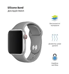 Силіконовий ремінець на смарт-годинник для Apple Watch 38,40,41,42 mm, Sport Band (3 Straps), grey, зі зручною застібкою, для годинника епл вотч, спортивний, ArmorStandart (ARM51941) - мініатюра 2