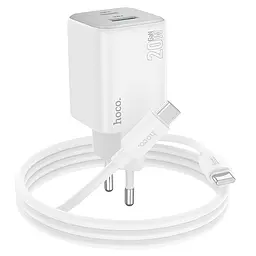 МЗП Hoco N41 Almighty PD20W+QC3.0 (1USB-A/1C) + кабель Type-C to Type-C White - мініатюра 2