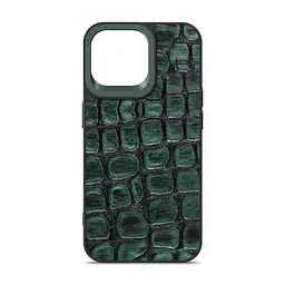 Кожаный чехол для Apple iPhone 14 Pro Max, Harder Kaiju Skin, зеленый, термополиуретан ТПУ + экокожа с эффектом текстуры монстра, панель, защита корпуса, противоударный, микрофибра, рамка вокруг камеры, защита всего корпуса, (ARM76864)