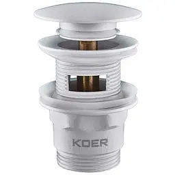 Донний клапан для раковини з переливом Koer PW-03-03 автоматичний KR3395, Білий