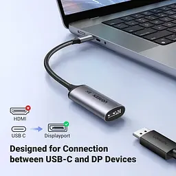 Перехідник Ugreen USB 2.0 Type-C DisplayPort Thunderbolt 4 8k 60hz CM654 сірий - мініатюра 2