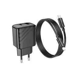 Зарядний пристрій HOCO CS23A USB-C PD30W + 1xUSB QC3.0 + cable USB-C to Lightning black (6942007609951) - мініатюра 6
