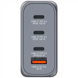 Зарядний пристрій Verbatim GaN 100 W 4 ports (2xUSB-C-100 W,USB-C 65 W /USB-A -3.0) (32202) - мініатюра 5