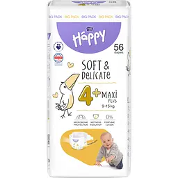 Подгузники детские одноразовые Bella Baby Happy Maxi Plus 4+ (9-15 кг) 56 шт.