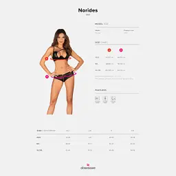 Комплект білизни Obsessive Norides XS/S чорний - мініатюра 9