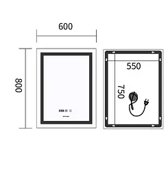Дзеркало Mixxus Premium FLASH MR21-60x80 (LED Touch, Anti-fog, годинник) (MP6617) - мініатюра 6