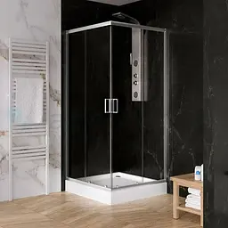 Душова кабіна New Trendy Suvia 90x90 см квадратна розсувна прозоре скло на дрібному піддоні хром ZS-0004, Хром, прозорий, хром