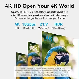 Кабель HDMI M-F (підовжувач), 5.0 м, V2.0, 4K 60Hz PVC Vention - мініатюра 8