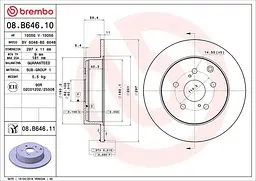Диск тормозной задний невентилированный Toyota Verso 09-18г Brembo ( 08.B646.11 )