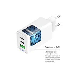Зарядний пристрій ColorWay GaN Mini 65W PD Port PPS USB (USB-2C1A) white (CW-CHS058PD-WT) - мініатюра 9