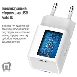 Зарядний пристрій ColorWay C101D GaN Mini 20 Вт PD PPS USB-C + кабель USB-C — Lightning білий (CW-CHS059PDL-WT) - мініатюра 2