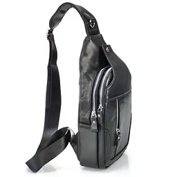 Чоловічий слінг Tiding Bag FL-N2-4004A із гладкої шкіри чорного кольору. - мініатюра 2