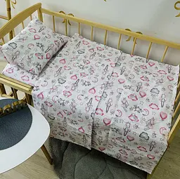 Змінний постільний комплект в дитяче ліжечко 120*60 см (наволочка + простирадло + підковдра) BST Рожевий з молочним
