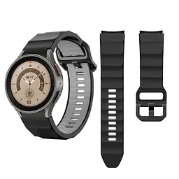 Браслет Ribbed Samsung Galaxy Watch 6 Classic 43mm 6 Classic 47mm - чорно-сірий ширина кріплення 20мм силікон Watchbands (W11-5WB17307404) - мініатюра 4