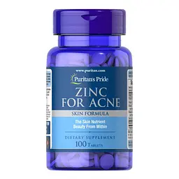 Вітаміни та мінерали Puritan's Pride Zinc for Acne, 100 таблеток