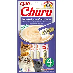 Ласощі для котів INABA Churu, вершковий мус у стіках з тунцем та молюском, 4×14 г
