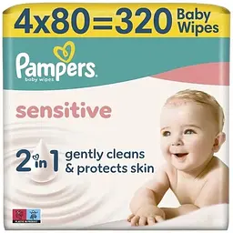 Дитячі вологі серветки Pampers Sensitive 80 шт х 4 пачки (320 шт) (8001841062754)