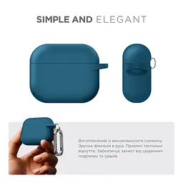 Силіконовий чохол для навушників Apple AirPods 3, Hang Case, синій, ультратонкий захисний кейс товщиною 2 мм, захист від подряпин, пилу та ударів, компактний, з карабіном для кріплення, ArmorStandart (ARM60310) - мініатюра 2