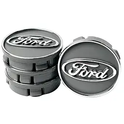 Ковпачки на литі диски Ford 60х55 мм об'ємний логотип Сірі 4 шт