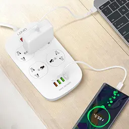 Мережевий зарядний пристрій подовжувач LDNIO SC4407 4 USB 4 розетки 2m білий - мініатюра 4
