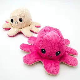 М'яка іграшка Восьминіг перевертень двосторонній веселий сумний Mood Octopus 16 см UKC бежево/малиновий - мініатюра 3