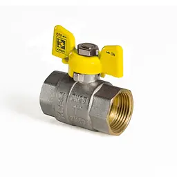 Кран кульовий Koer KR.217.G - 1" FF ГГМ Yellow, ручка "метелик" жовта KR0093 - мініатюра 2