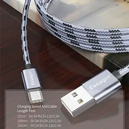 Зарядний кабель Tiger ESSAGER USB Type-C 3A 2метра - мініатюра 2