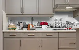 Кухонний фартух Лондон 3Д вінілова наклейка для кухні ПВХ старий Місто Сірий 60х200 см Happy Pocket Z181353 - мініатюра 4