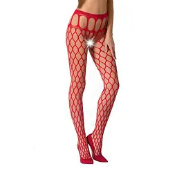 Еротичні колготки-бодістокінг Passion S021 red, в крупну сітку з високим паском, S/M/L