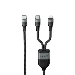 Кабель Havit HV-CB6326 PD100W USB-C - USB-C + Lightning 1.2 м чорний (HV-CB6326) - мініатюра 3