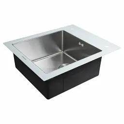 Кухонна скляна мийка Platinum Handmade White Glass з нержавіючої сталі 3 мм прямокутна 60x51x20 см - мініатюра 3