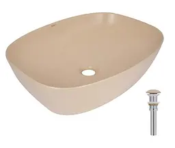 Раковина накладна Qtap Cardinal, Beige, прямоугольная, с донным клапаном QTCAR188SB49825