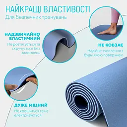 Килимок для йоги та фітнесу EasyFit TPE+TC 6 мм двошаровий + Чохол блакитний-синій - мініатюра 3