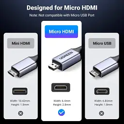 Кабель мультимедійний HDMI M to HDMI micro M 2.0m V2.1 8K60Hz HD164 black Ugreen (15517) - мініатюра 7
