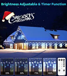 Вулична гірлянда Icicle Outdoor зі сніжинкою, 10,7M/35Ft 240LED Під'єднувані Icicle Lights Waterproof, 8 режимів і 3 таймери - мініатюра 3