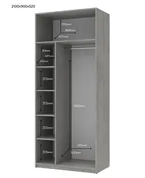 Розпашна Шафа для одягу Doros Кен Бетон / Білий 2 ДСП 90х52х210 (80737020) - мініатюра 4