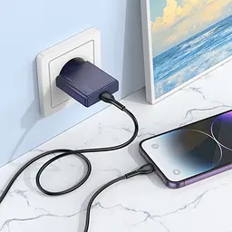 Мережевий зарядний пристрій Hoco N44 Type-C PD 30W + кабель Type-C to Lightning titanium синій - мініатюра 4
