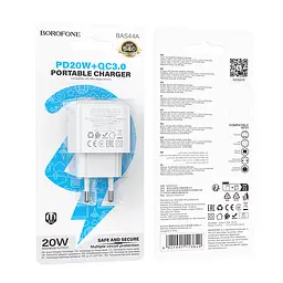 Мережевий зарядний пристрій Borofone BAS44A Potential PD20W+QC3. 0 charger(EU) білий - мініатюра 2