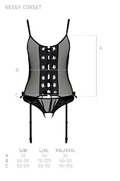 Корсет зі шнурівкою Passion NESSY CORSet S/M black стрінги з відкритим доступом пажі для панчіх - мініатюра 7
