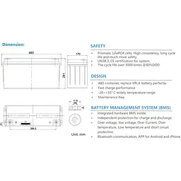 Акумулятор Ritar LiFePO4 12V (12.8V/150Ah/1920Wh) (R-LFP 12.8V 150Ah Bluet) [168178] - мініатюра 5